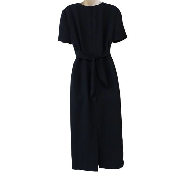 Vintage John Roberts Women Black Beaded Waist Midi Dress Size 6 Square Neck - Picture 5 of 14